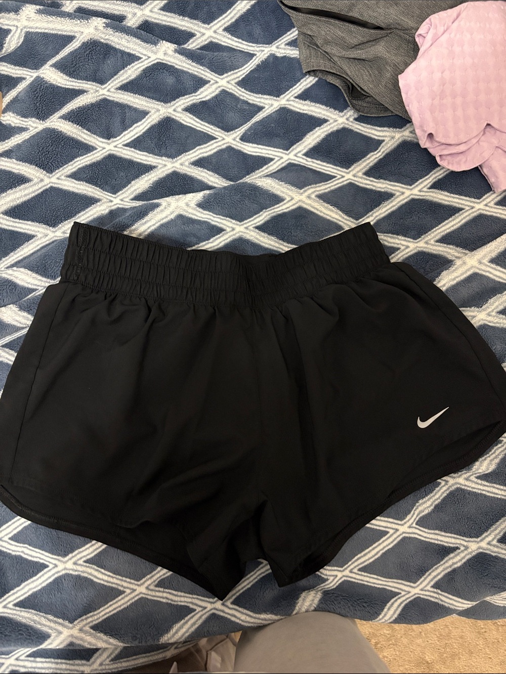 Nike Women's Black Athletic Shorts with White Swoosh barely worn ‼️